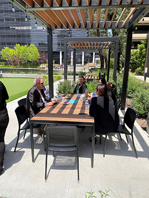 Photo of attorneys and legal professionals eating outdoors on Administrators Day